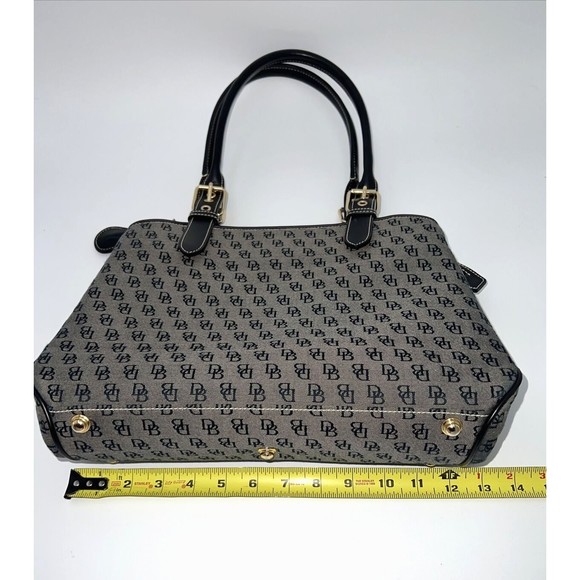 Dooney and Bourke H035C B1 Buckle Satchel Black Trim Grey Purse Canvas Bag EUC - Picture 6 of 14